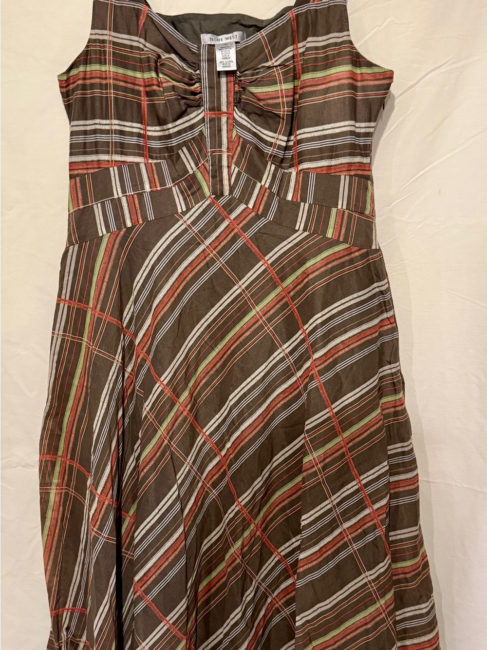 Light Summery Nine West Diagonal  Plaid A-Line Flattering 2-layer Dress 14